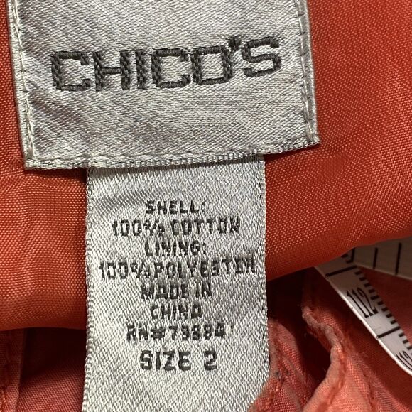 Chico's Womens Jacket Size 2 Weekends Orange Long Sleeve Snap Button Windbreaker - Picture 9 of 10